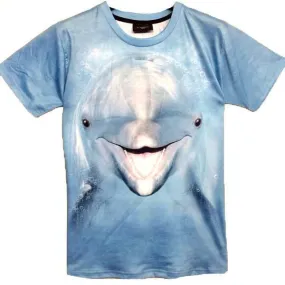 Realistic Dolphin Face All Over Print Graphic T-Shirt | Animal Themed Apparel