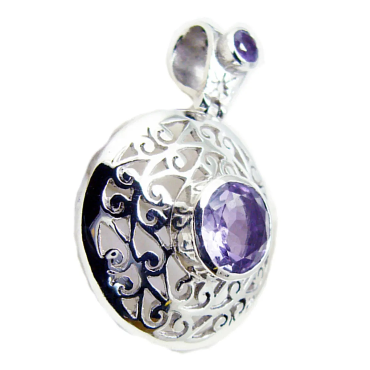 Riyo Appealing Gemstone Round Faceted Purple Amethyst Sterling Silver Pendant Gift For Women