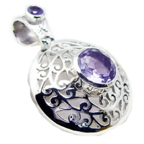 Riyo Appealing Gemstone Round Faceted Purple Amethyst Sterling Silver Pendant Gift For Women