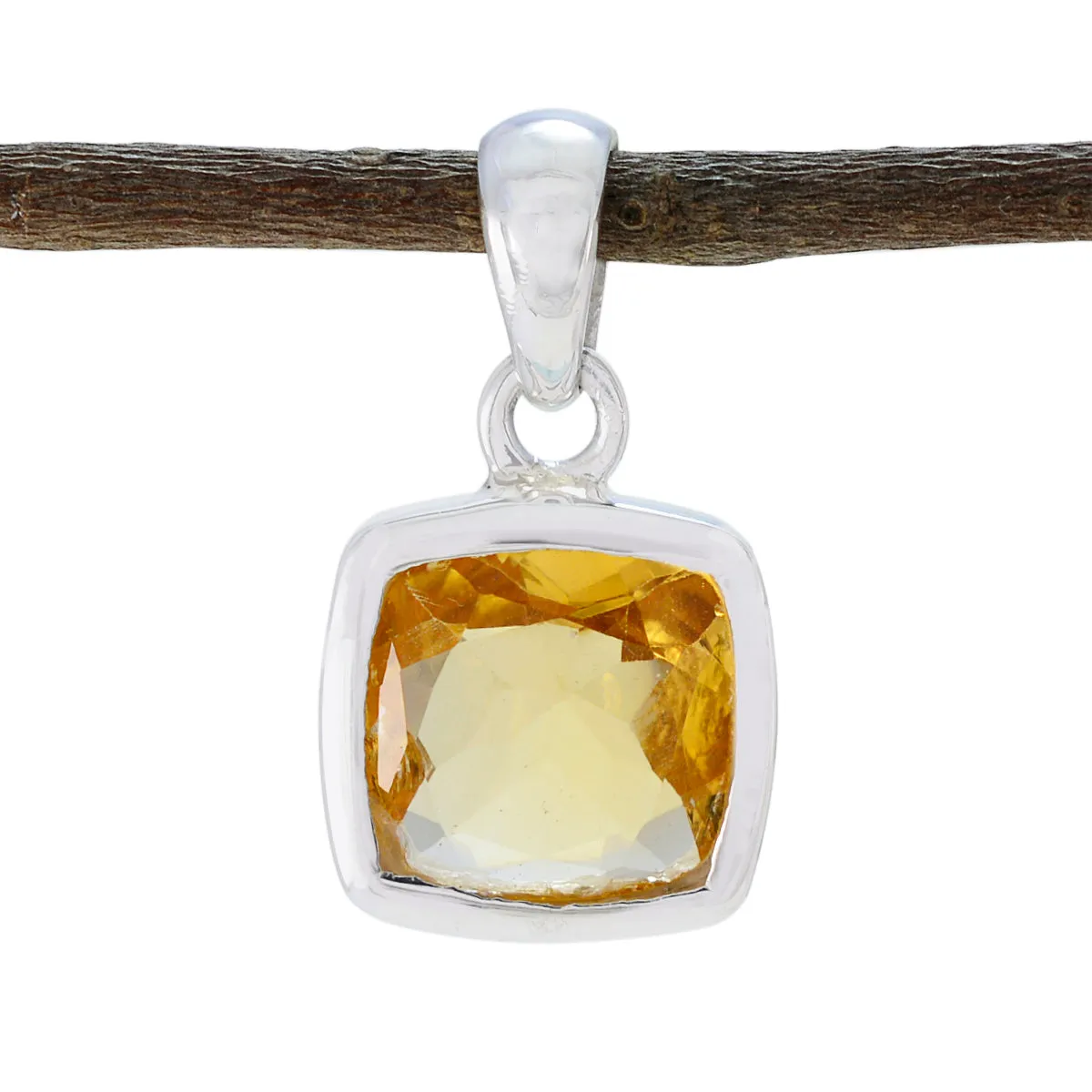 Riyo Exquisite Gemstone Cushion Faceted Yellow Citrine Sterling Silver Pendant Gift For Women