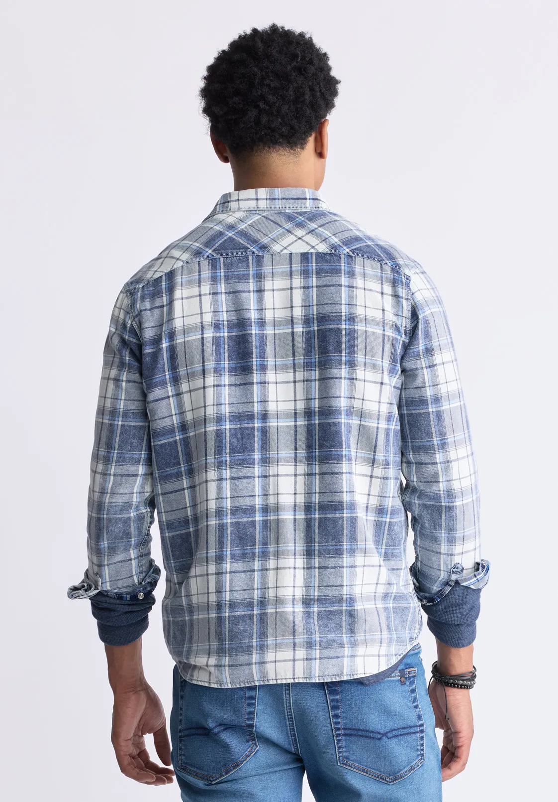 Sierra Men's Long-Sleeve Plaid Shirt, White & Mirage Blue - BM24465