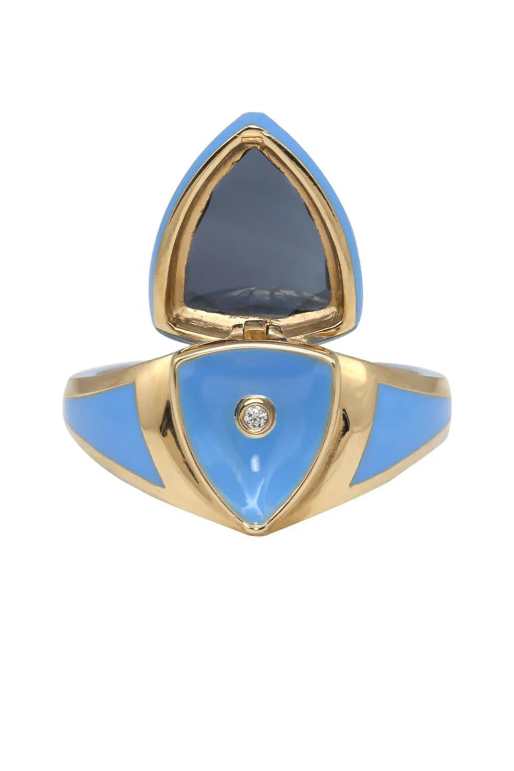 Sky Blue Enamel with Blue Tourmaline and Diamond Shield Ring