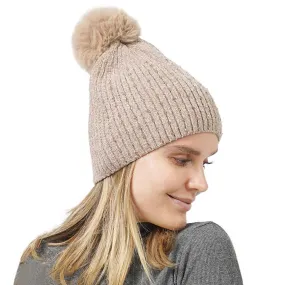 Stone Embellished Chenille Pom Pom Beanie Hat