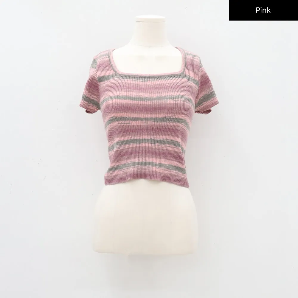 Striped Square Neck Cropped T-shirt CA15