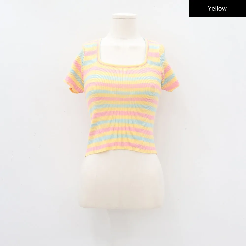 Striped Square Neck Cropped T-shirt CA15