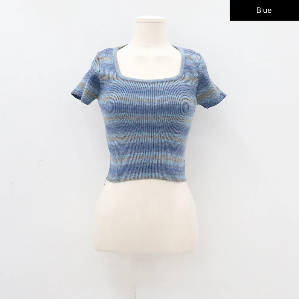 Striped Square Neck Cropped T-shirt CA15