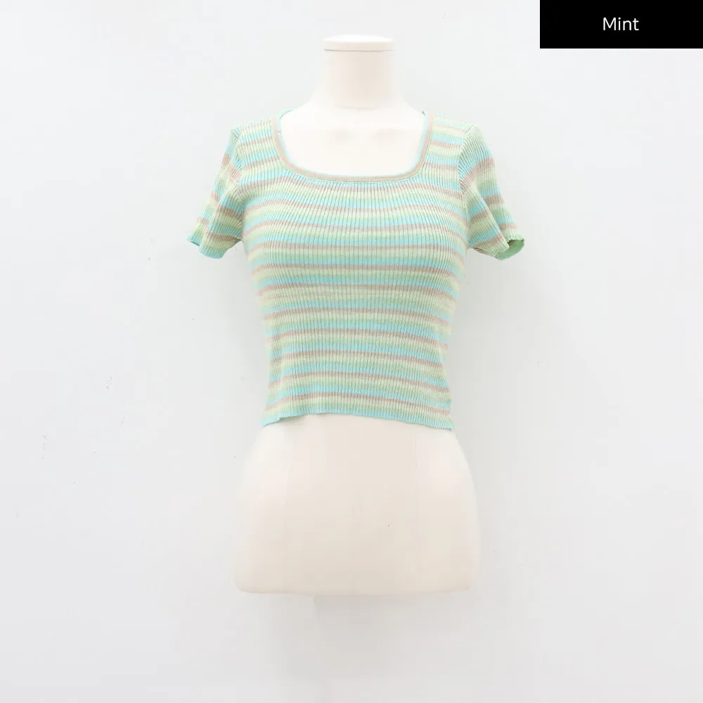 Striped Square Neck Cropped T-shirt CA15