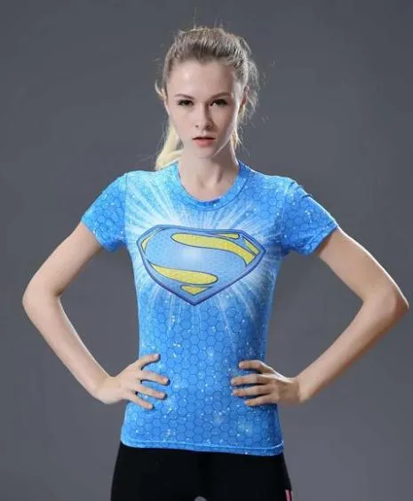 Supergirl 'Baby Blue' Compression Short Sleeve Rash Guard