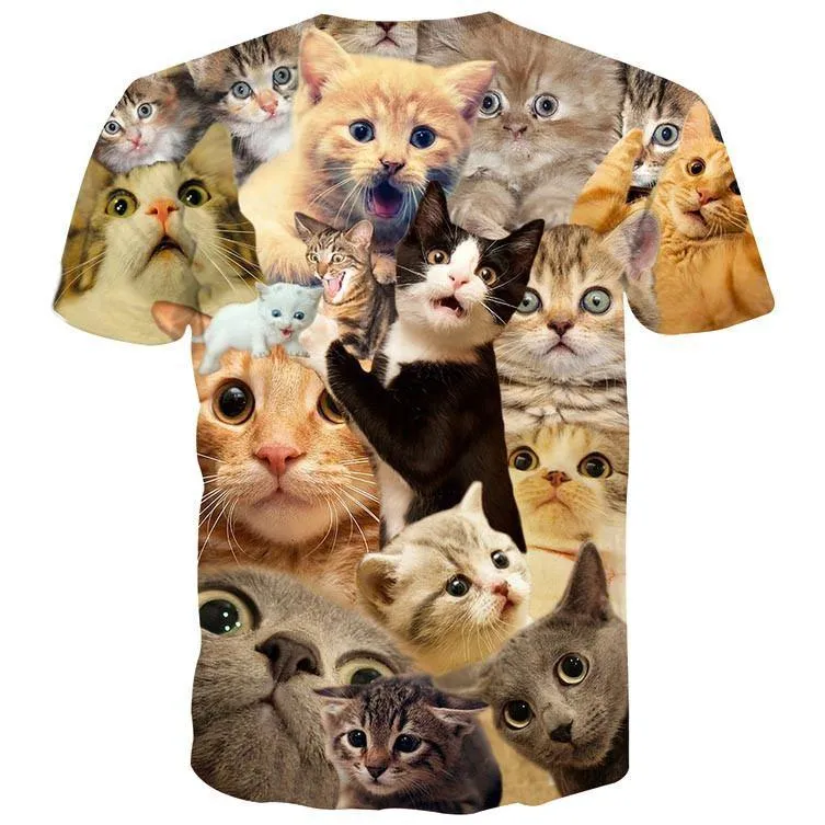 Surprised Kitty Cat Collage Photo Print Graphic Tee T-Shirt for Women