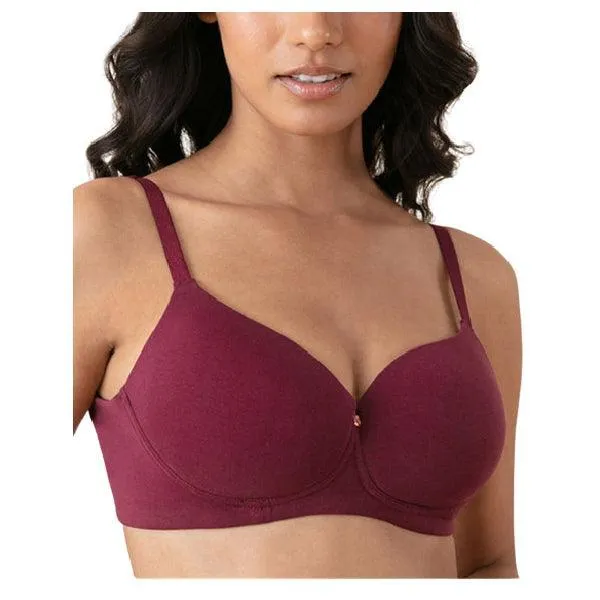 T shirt Padded Bra With Broad Smooth Wings | Cotton Everday T-shirt Bra-Maroon