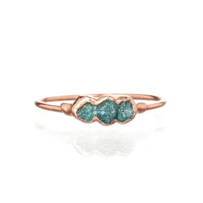 Three Stone Raw Blue Diamond Ring