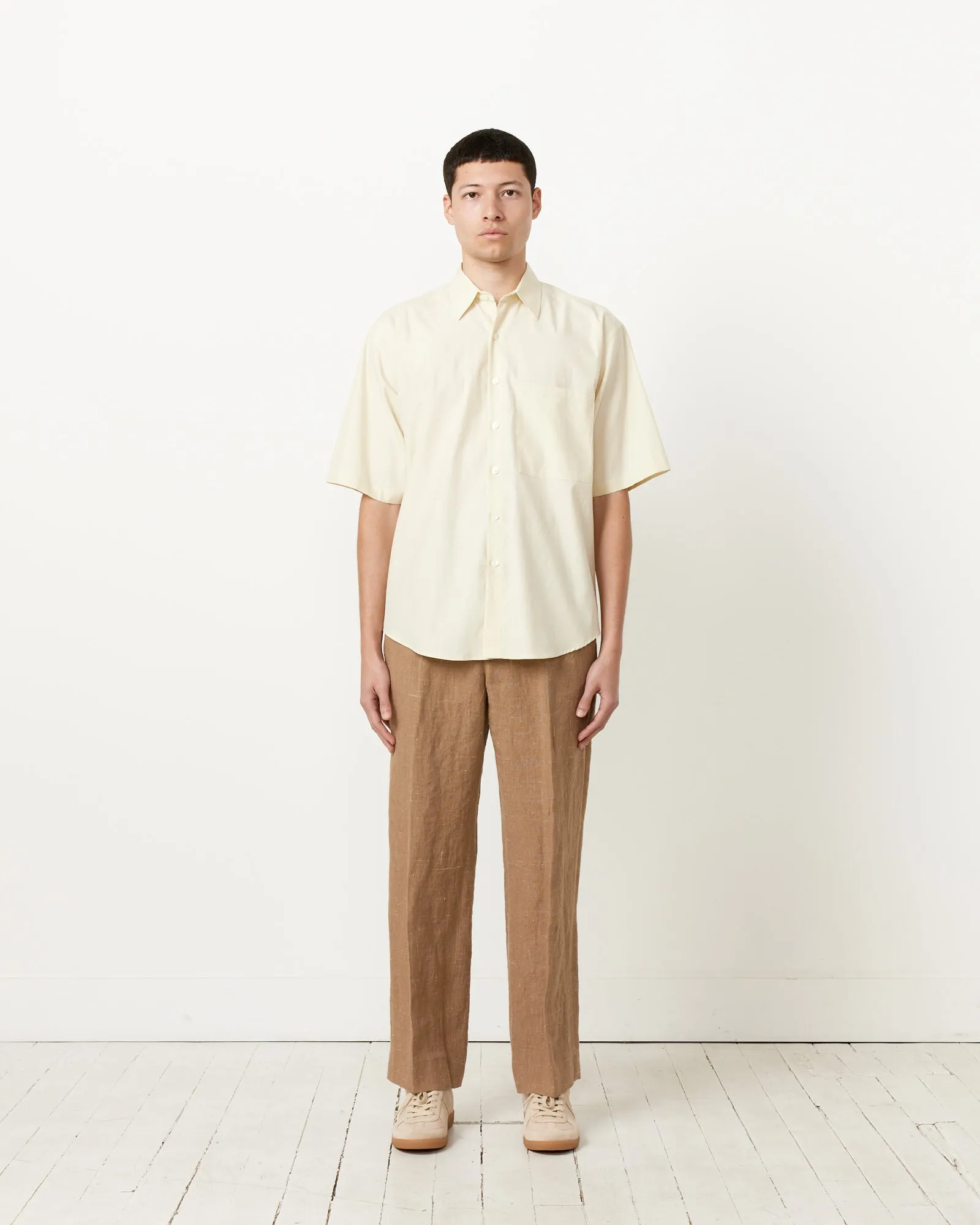 Washed Finx Twill Big Half Sleeve Shirt in Light Yellow