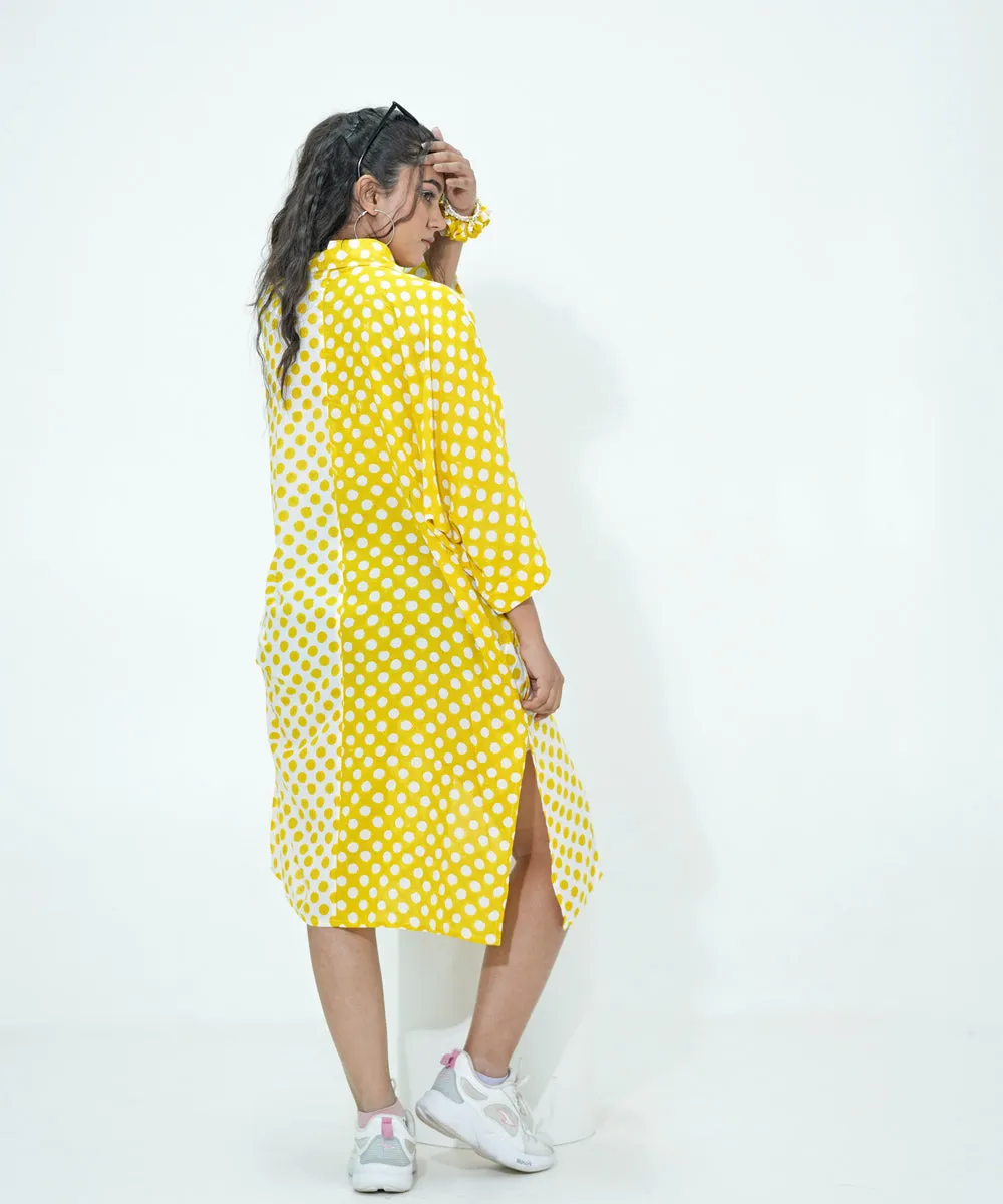 White yellow polka dot handblock printeed modal oversize shirt