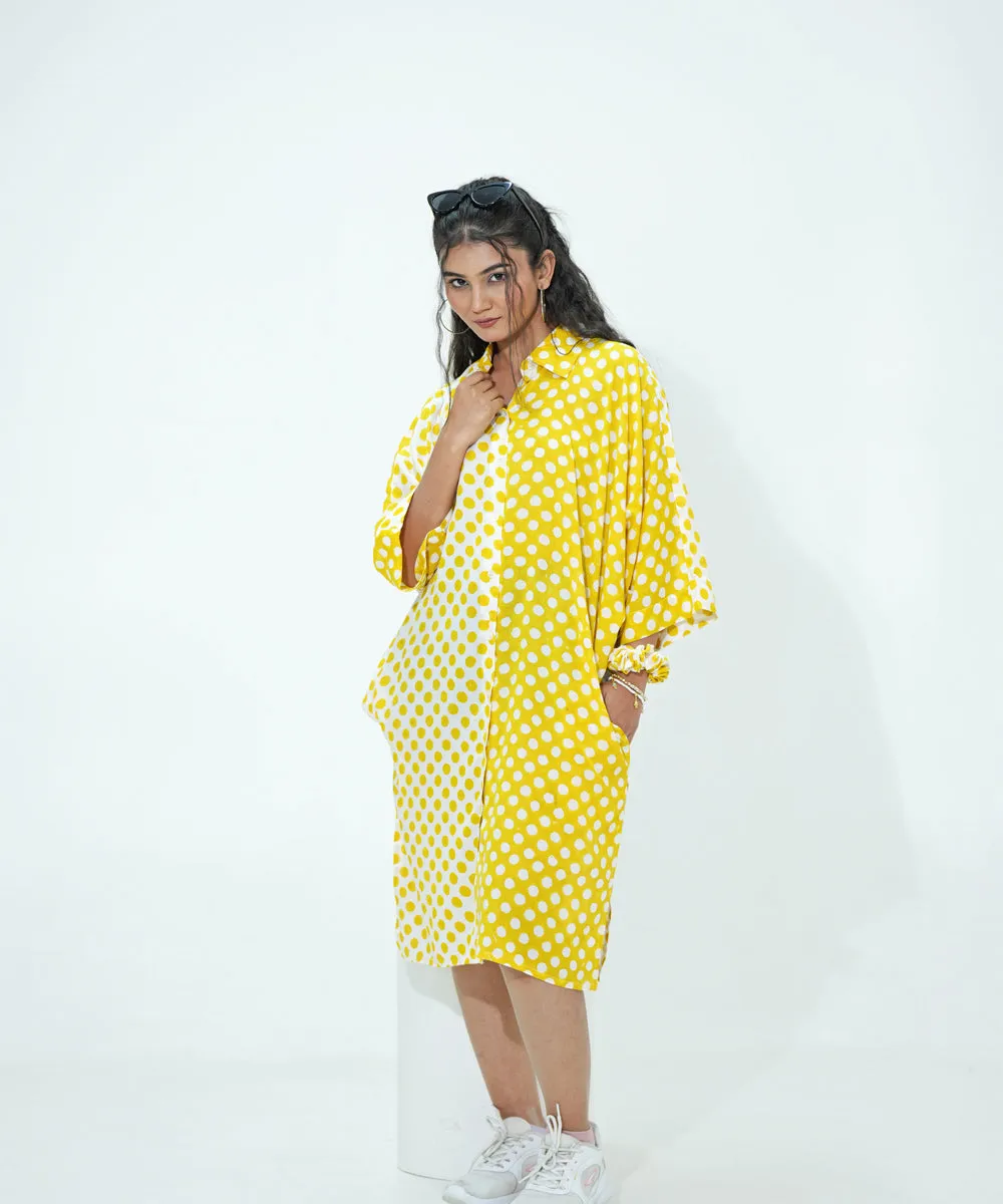 White yellow polka dot handblock printeed modal oversize shirt