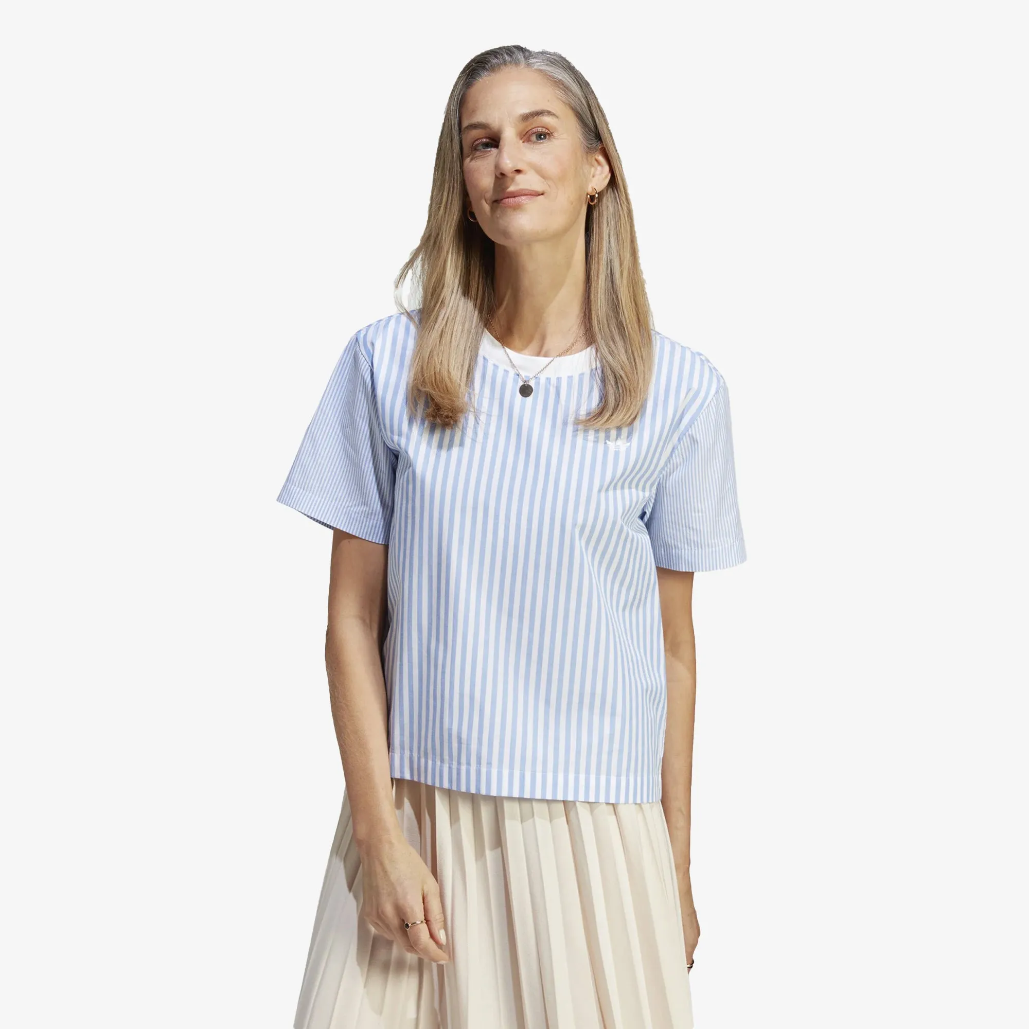 WMN'S PREMIUM ESSENTIALS POPLIN TEE 'WHITE/BLUE'