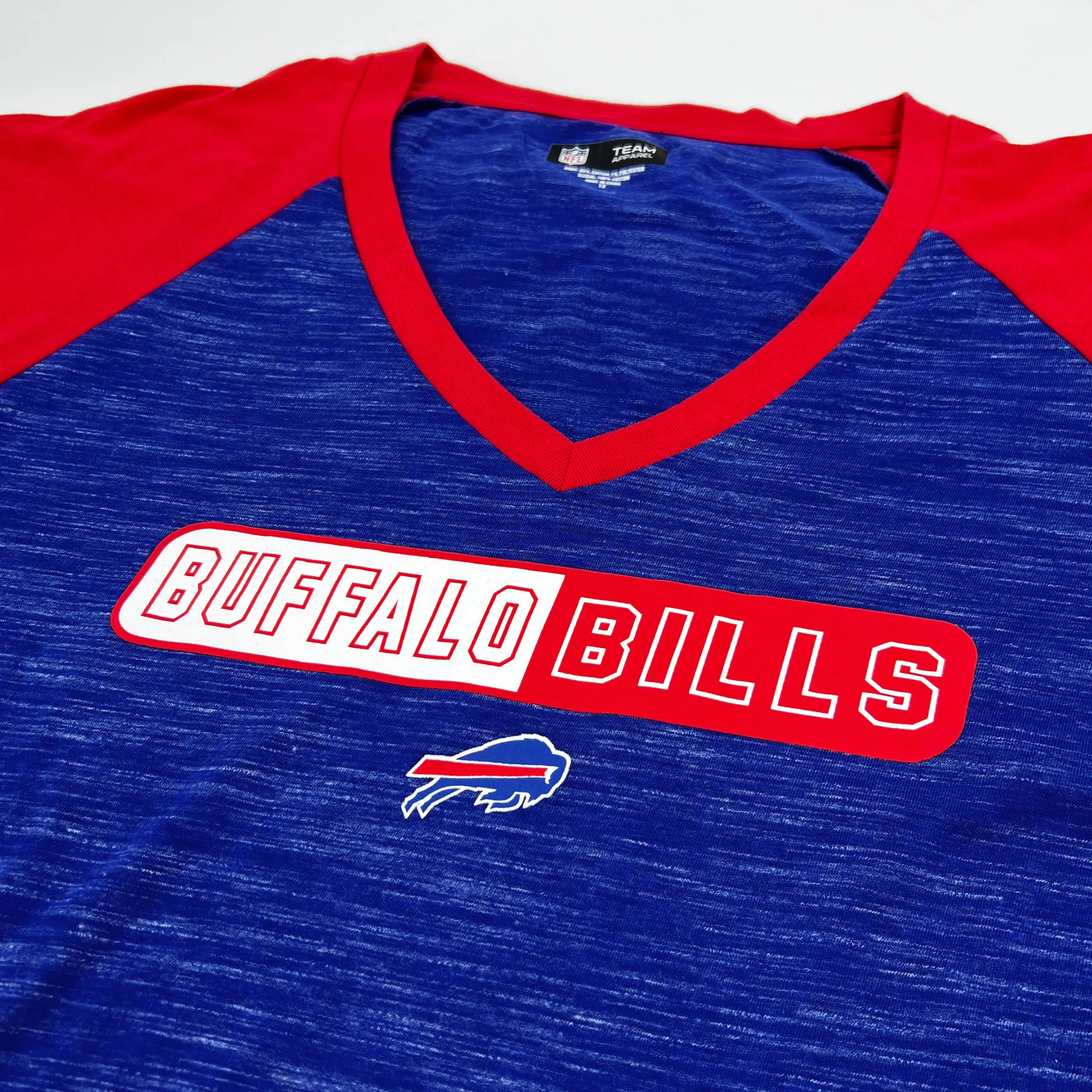 Women's Plus New Era Bills Heather Blue & Red Short Sleeve Shirt