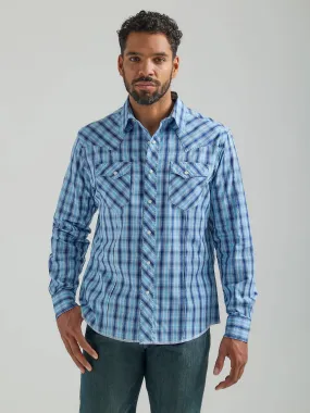 'Wrangler' Men's Fashion Western Plaid Snap Front - Navy Blue